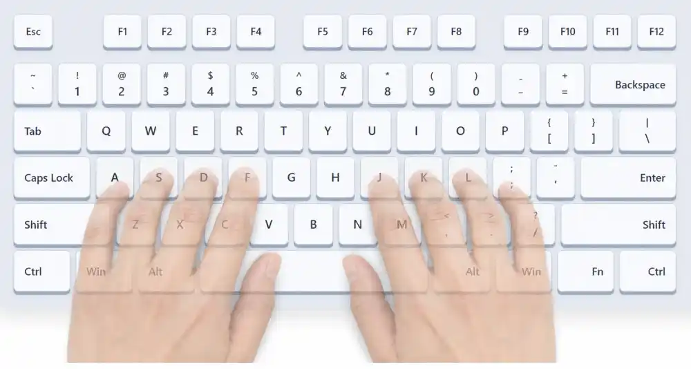 Home row finger placement on keyboard